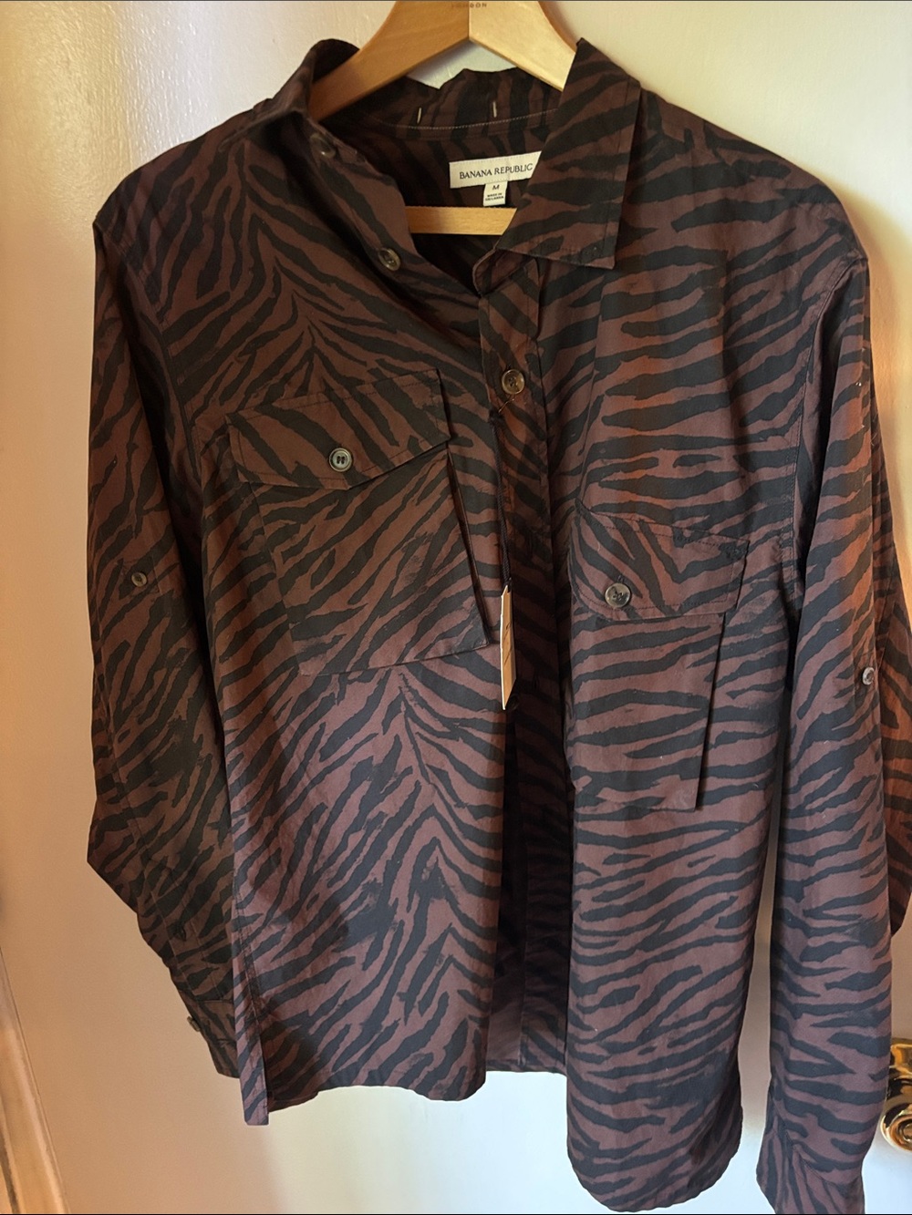 Banana Republic Brown and Black Zebra-Print collab with white Lotus